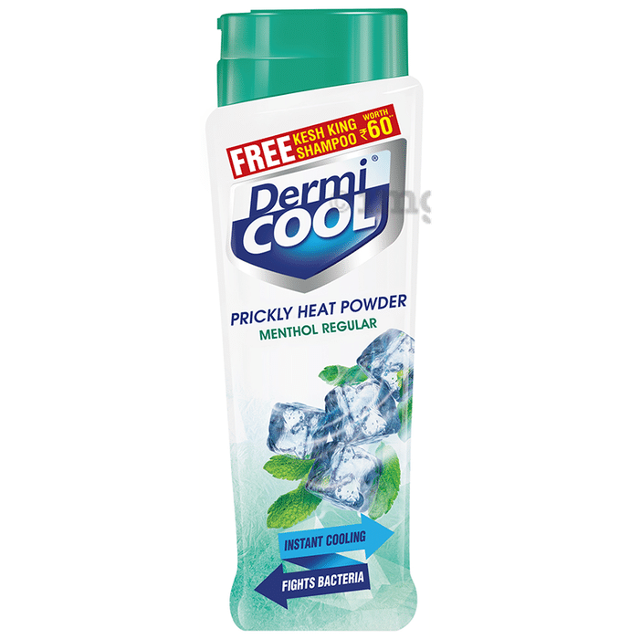Dermi Cool Prickly Heat Powder Menthol Regular with 30ml Kesh King Shampoo Free