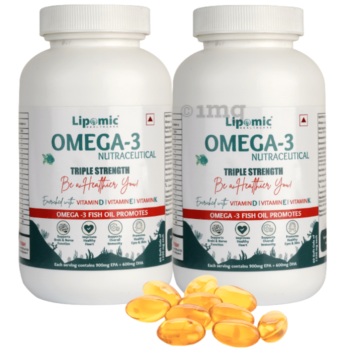 Lipomic Healthcare Omega 3 Fish Oil Triple Strength Softgel (60 Each)