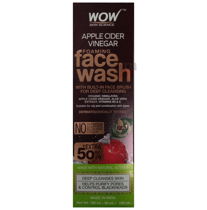WOW Skin Science Apple Cider Vinegar Foaming Face Wash with Built-In Brush