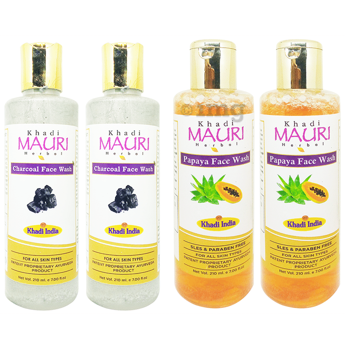 Khadi Mauri Herbal Papaya & Charcoal Face Wash (210ml Each)