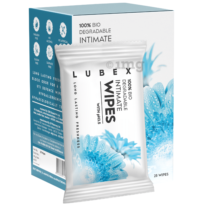 Lubex 100% Biodegradable Intimate Wipes with pH 3.5