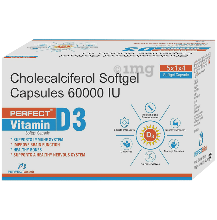 Perfect Vitamin D3 Cholecalciferol 60000 IU Softgel Capsule (5 Strip Each)