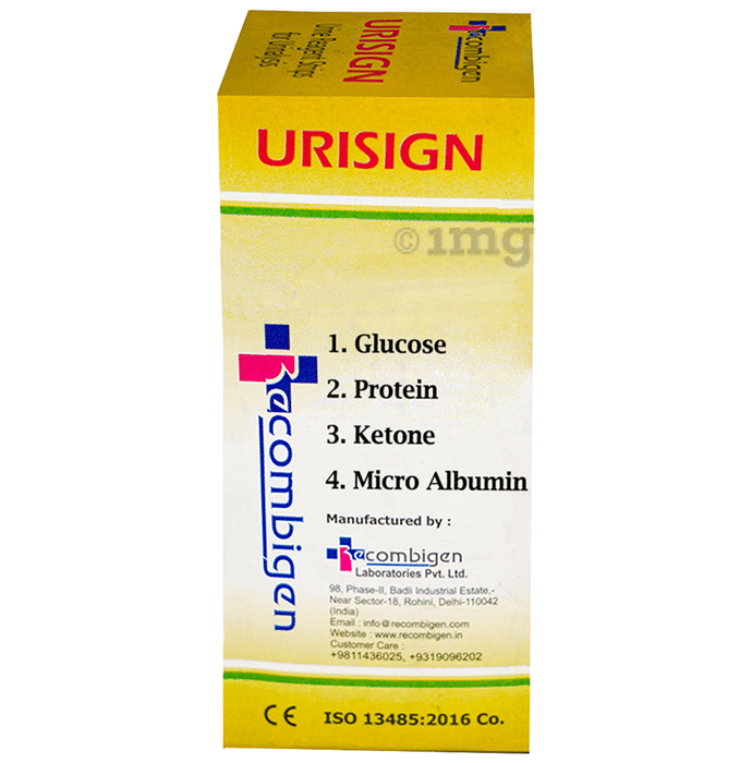 Recombigen Urisign 4 Parameter Reagent Test Strips for Glucose, Protein, Specific Gravity and PH Analysis