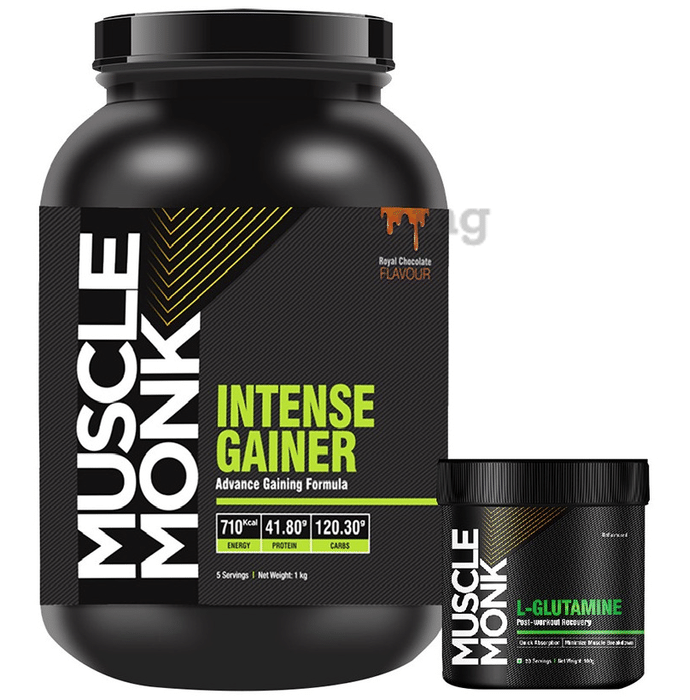 Muscle Monk Combo Pack of Intense Gainer Royal Chocolate 1kg & L-Glutamine Unflavoured 100gm