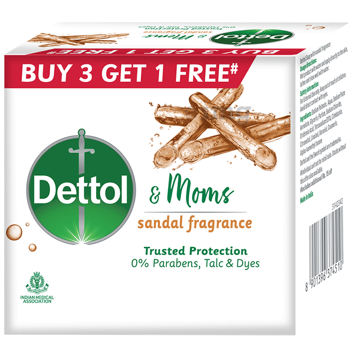 Dettol & Moms Soap Buy 3 Get 1 Free (75gm Each) with Sandal Fragrance