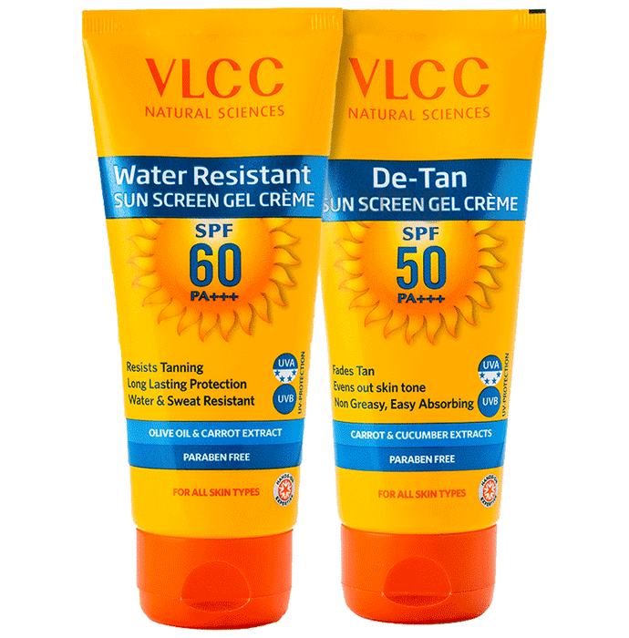 VLCC Combo Pack of De Tan SPF 50 Sunscreen Gel Creme & Water Resistant SPF 60 Sunscreen Gel Creme (125gm Each)