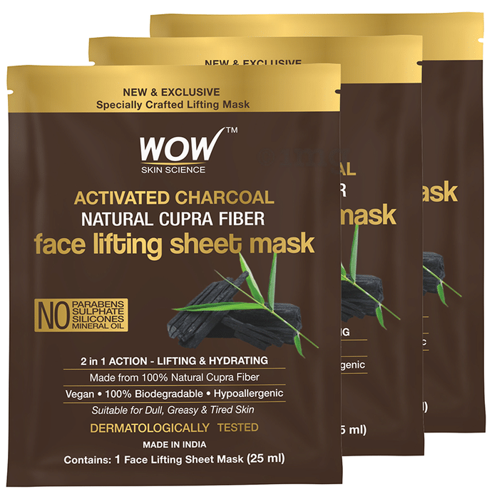 WOW Skin Science Activated Charcoal Natural Cupra Fiber Face Lifting Sheet Mask (25ml Each)