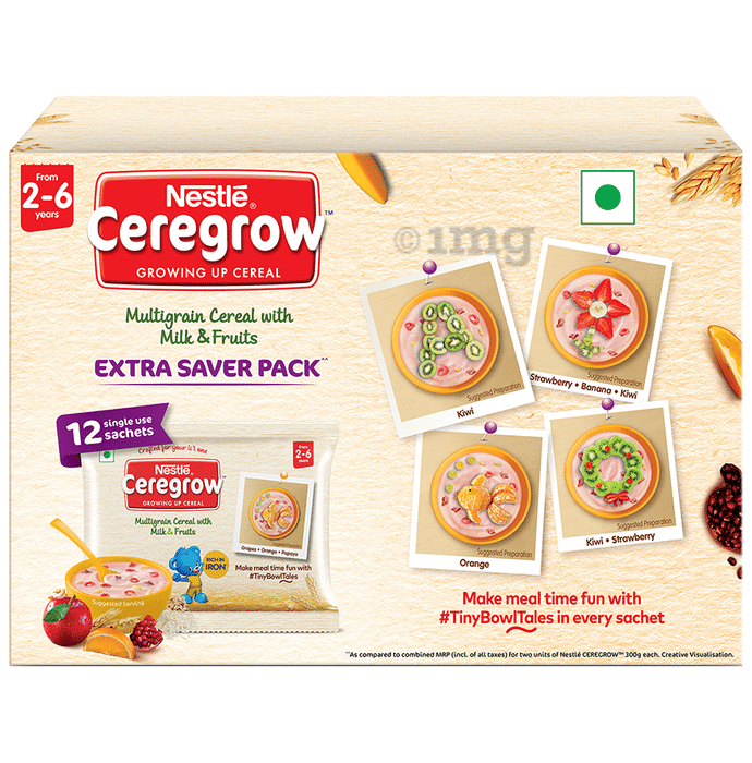 Nestle 2to6 Years Ceregrow Multigrain Cereal with Milk & Fruits Extra Saver Pack (50gm Each)