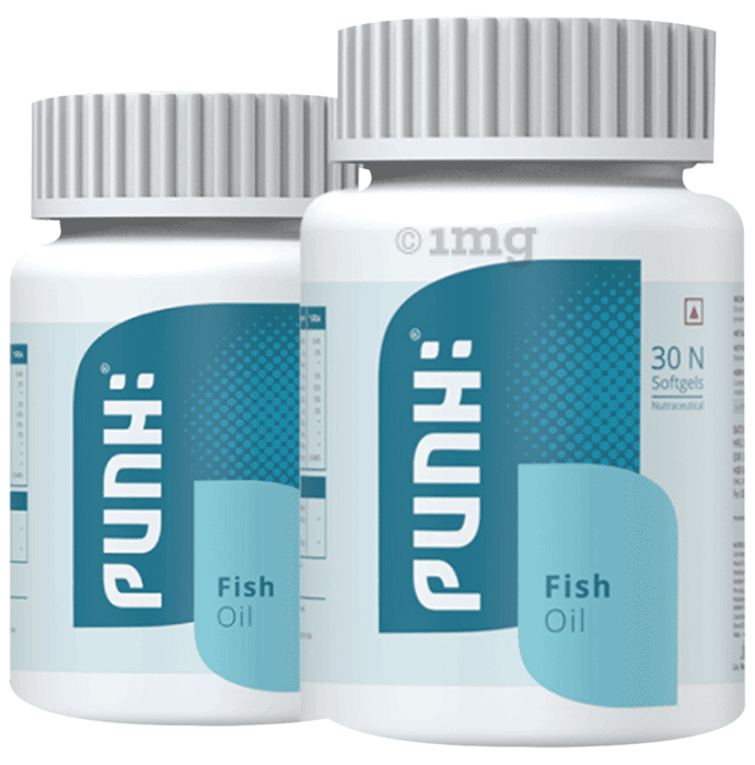 Punh Fish Oil Softgels | 84% Pure Wild Caught Fish Oil, 300 mg EPA + 250 mg DHA | For Heart, Skin, Eye & Joint Health(30 Each)