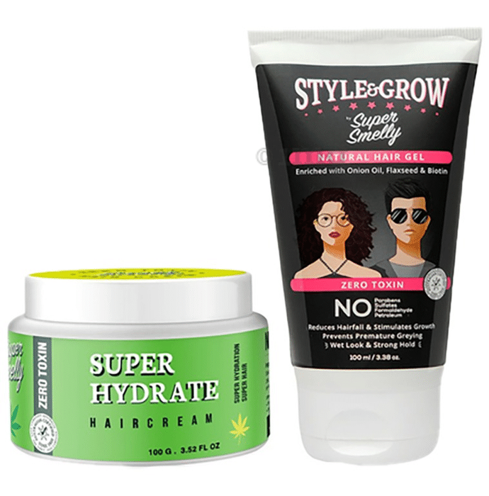 Super Smelly Super Hydrate Hair Cream (100gm) and Style & Grow Natural Hair Gel (100ml)