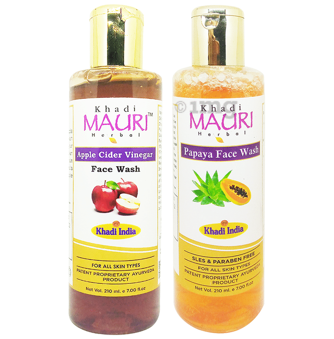 Khadi Mauri Herbal Combo Pack of Papaya & Apple Cidar Face Wash (210ml Each)
