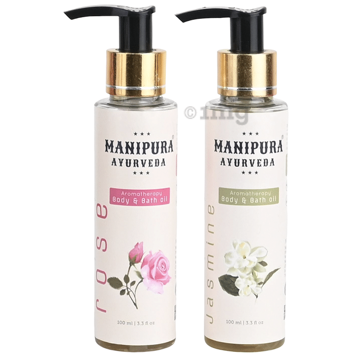 Manipura Ayurveda Combo Pack of Rose & Jasmine Aromatherapy Body & Bath Oil (100ml Each)