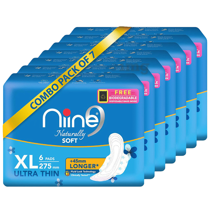Niine Naturally Soft Pads (6 Each) with Biodegradable Disposal Bag Inside Free XL