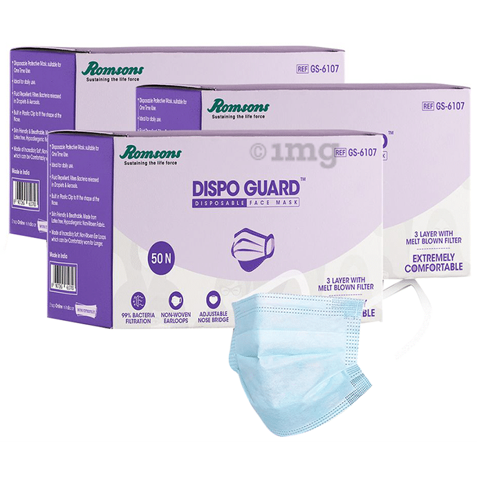 Romsons Gs-6107 Dispo Guard Face Mask 3 Layer with Melt Blown Filter (50 Each)