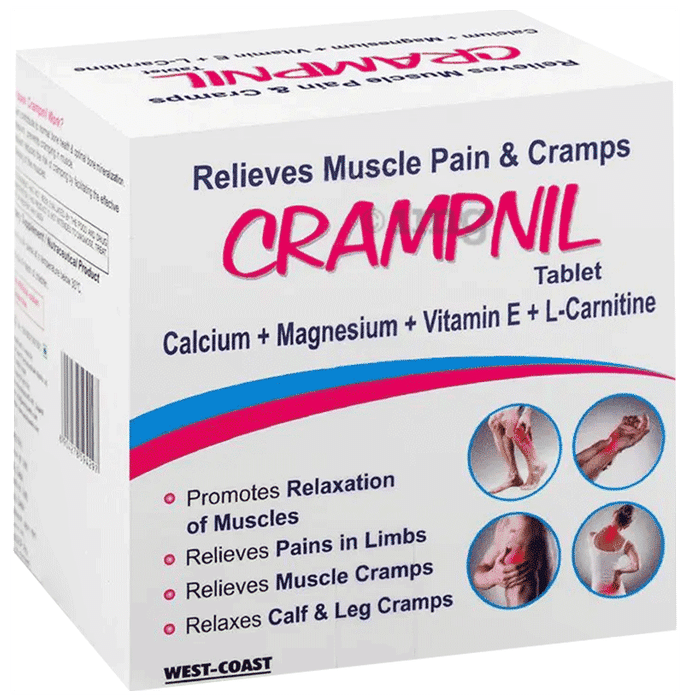 West-Coast Crampnil Tablet with Calcium, Magnesium, Vitamin E & Carnitine | For Relief from Muscle & Knee Cramps, Limb Pain | Tablet