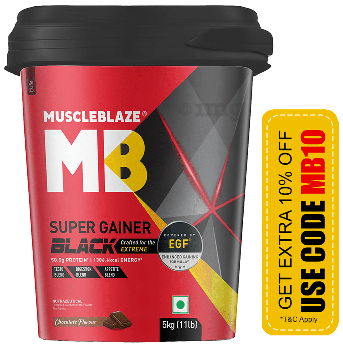 MuscleBlaze Super Gainer Black EGF Powder | No Added Sugar | Chocolate