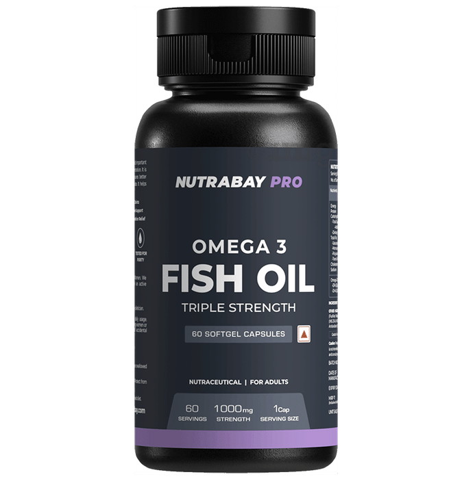 Nutrabay Pro Omega 3 Triple Strength Fish Oil | For Healthy Heart, Joints, Mood & Skin | Capsule