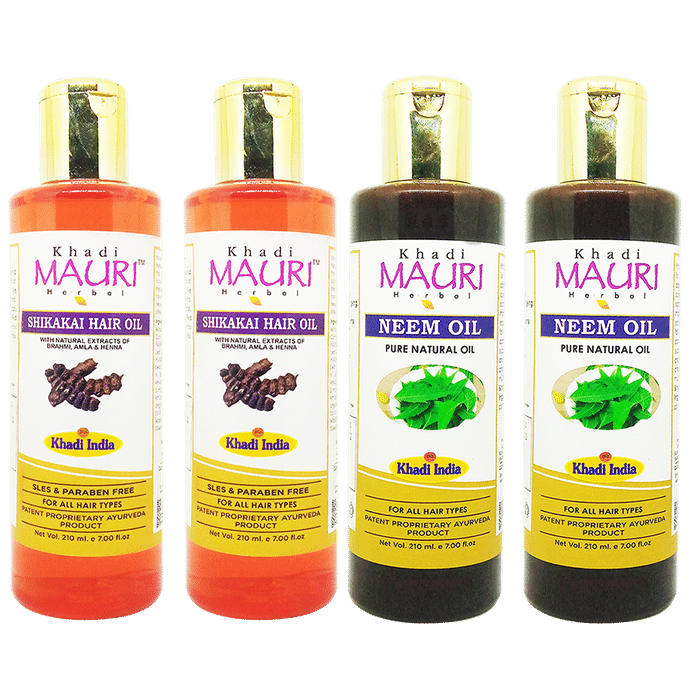 Khadi Mauri Herbal Combo Pack of Neem & Shikakai Hair Oil (210ml Each)