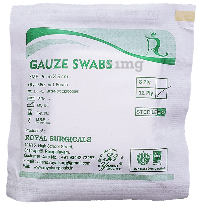 Royal Surgicals Gauze Swabs Sterile (5 Each) 5cm x 5cm x 12ply