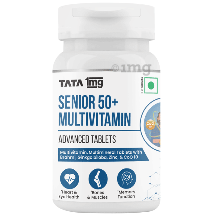 Tata 1mg Senior 50+ Multivitamin & Multimineral Veg Tablet with Zinc, Vitamin C, Calcium and Vitamin D | Supports Immunity, Strength & Overall Health