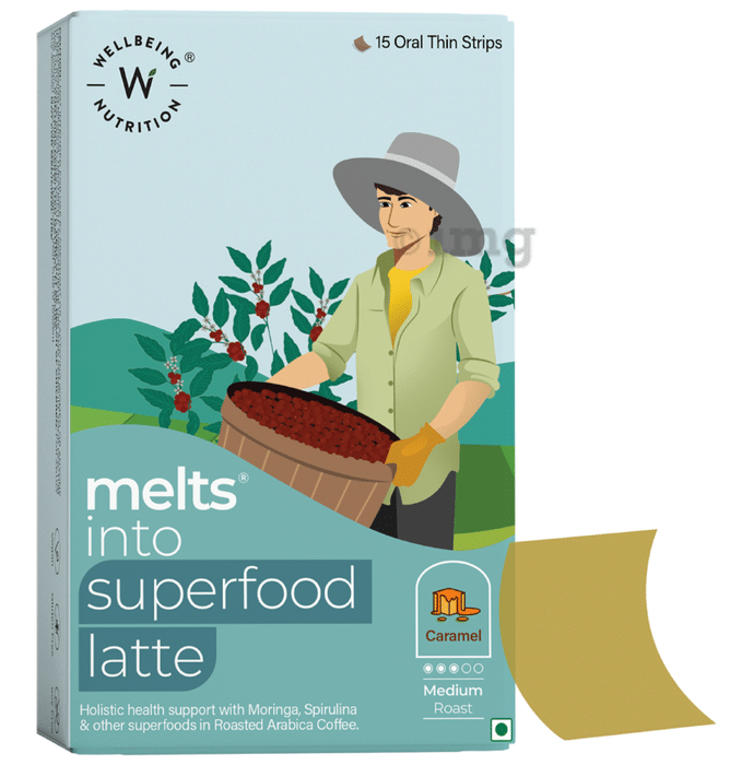Wellbeing Nutrition Melts into Superfood Latte Disintegrating Strip Caramel