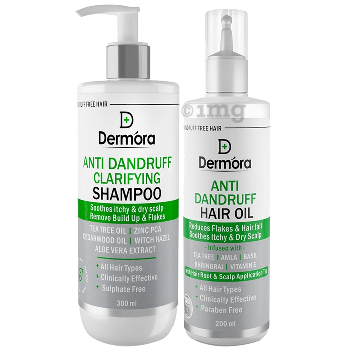 Combo Pack of Dermora Anti Dandruff Clarifying Shampoo 300ml & Anti Dandruff Hair Oil 200ml