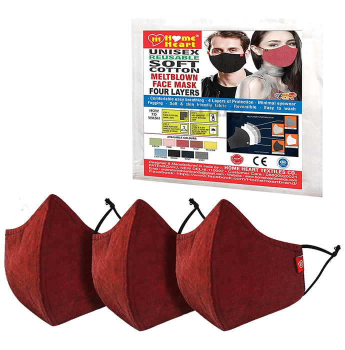 HH 4 Layers Reusable Soft Cotton Meltblown Face Mask Maroon