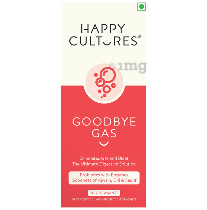 Happy Cultures Goodbye Gas Chewable Tablet | Bloating,Indigestion|Ajwain, Dill,Saunf Oil |