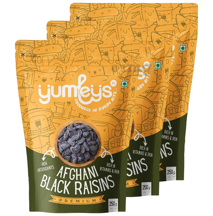 Yumleys Premium Afghani Black Raisins (250gm Each) with Seed