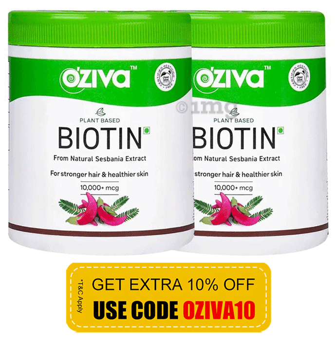 Oziva Plant Based Biotin 10000 mcg for Stronger Hair & Healthier Skin (250gm Each)