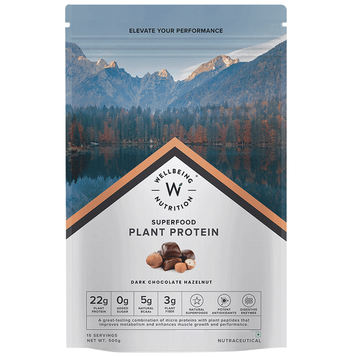 Wellbeing Nutrition Superfood Plant Protein for Muscle Growth & Metabolism | Flavour Powder Dark Chocolate Hazelnut