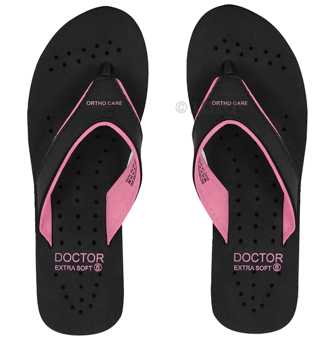 Doctor Extra Soft Ortho Care Orthopaedic Diabetic Pregnancy Comfort Flat Flipflops Slippers For Women 6 UK BK Pink