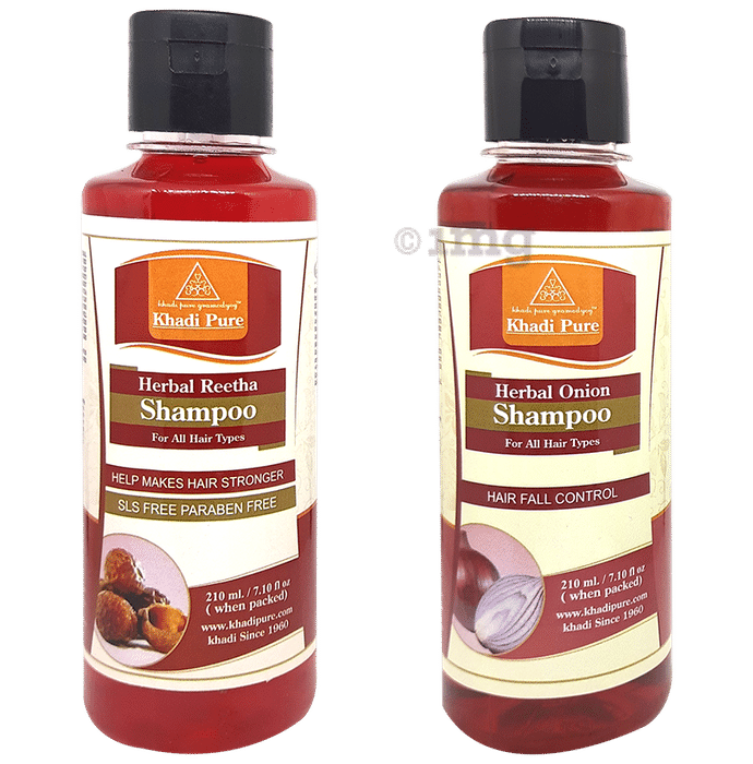 Khadi Pure Combo Pack of Herbal Onion Shampoo & Herbal Reetha Shampoo SLS Free & Paraben Free (210ml Each)