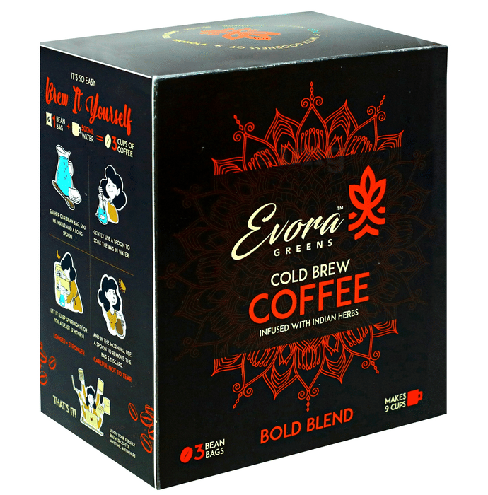 Evora Greens Cold Brew Coffee Bean Bag (50gm Each) Bold Blend