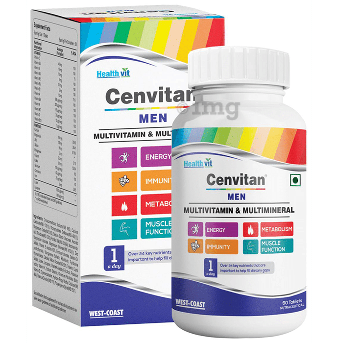 HealthVit Cenvitan Men Multivitamin & Multimineral | For Energy, Immunity, Metabolism & Muscle Function | Tablet