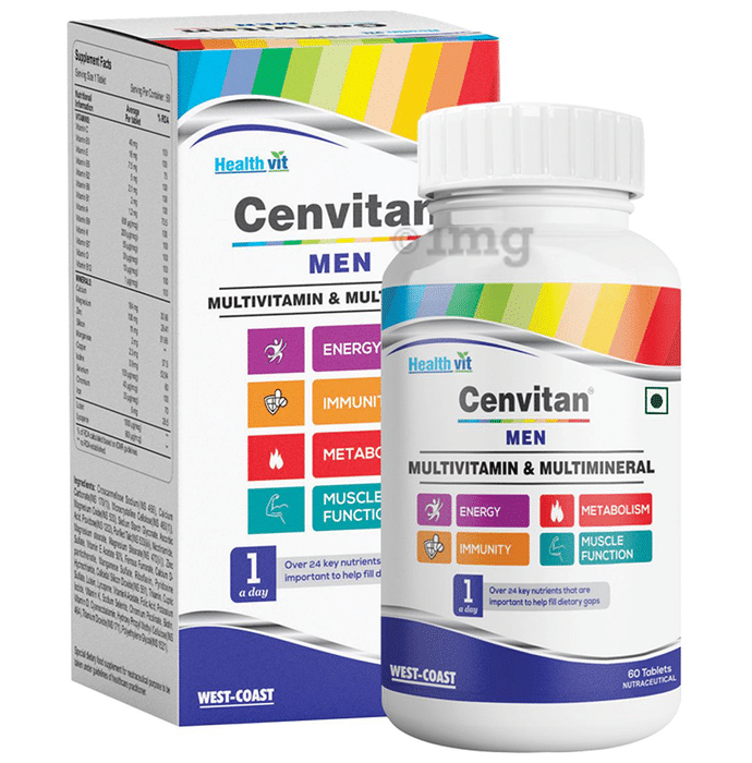 HealthVit Cenvitan Men Multivitamin & Multimineral | For Energy, Immunity, Metabolism & Muscle Function | Tablet