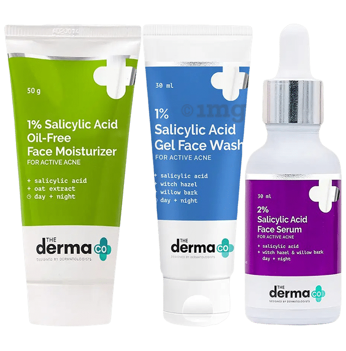 The Derma Co Combo Pack To Prevent Acne And Get Glowing Skin| Salicylic Acid Face Wash, Moisturizer, Face serum