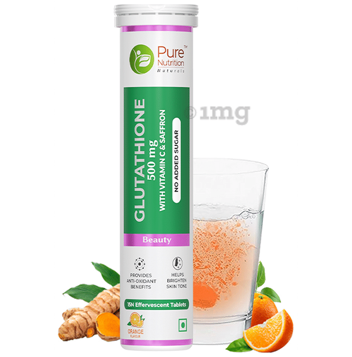 Pure Nutrition Glutathione 500mg with Vitamin C & Saffron | For Skin & Antioxidant Support | Effervescent Tablet