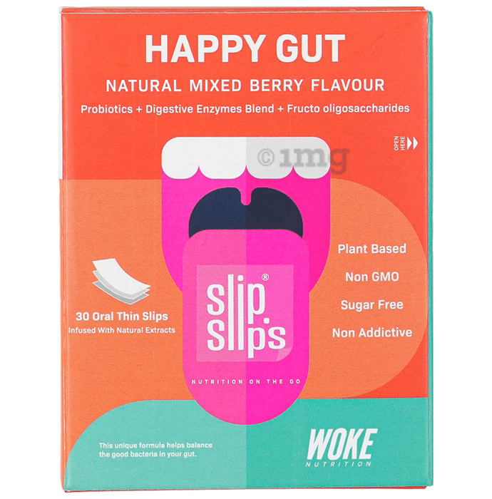 Slip Slip's Happy Gut Probiotic Oral Thin Strip for Better Digestive Wellness Natural Mixed Berry