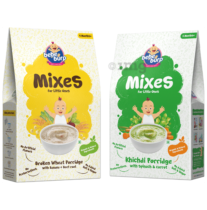 Bebe Burp Combo Pack of 6M+ Mixes Broken Wheat Porridge and 6M+ Mixes Kichdi Porridge (200gm Each)