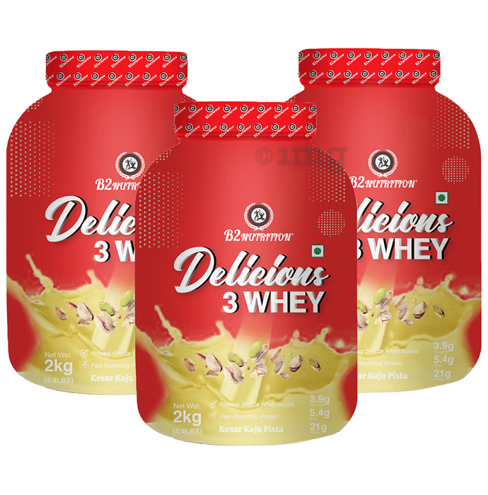 B2 Nutrition Delicious 3 Whey Protein Powder (2kg Each) Kesar Kaju Pista