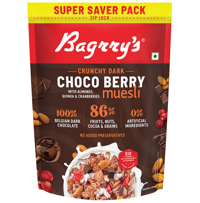 Bagrry's Crunchy Dark Choco Berry Muesli with Almonds, Quinoa & Cranberries