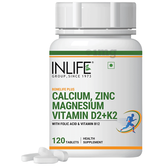 Inlife Bonelife Plus | With Calcium, Zinc Magnesium, Vitamin D2+K2 with Folic Acid for Bone Health | Tablet