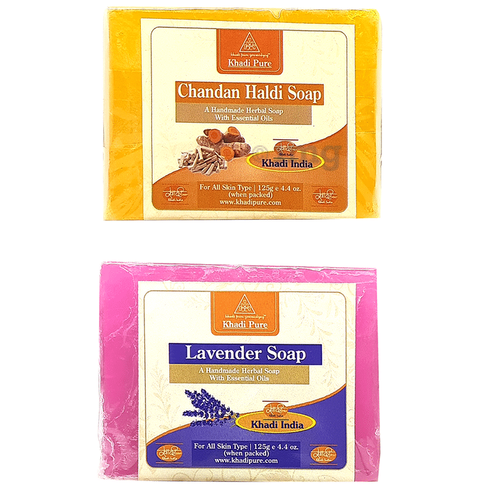 Khadi Pure Combo Pack of Chandan Haldi Soap & Lavender Soap (125gm Each)