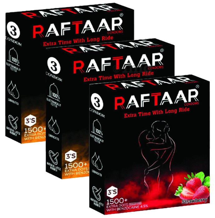 Raftaar Combo Pack of Condom 2 Pcs Chocolate, 1 Pc Strawberry (3 Each)