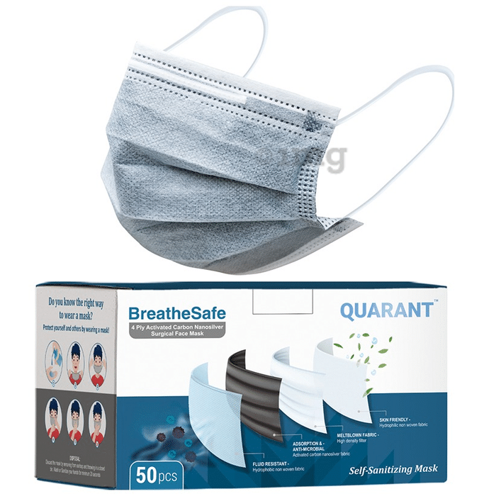 Quarant 4 Ply Activated Carbon Nanosilver Surgical Face Mask with Self Sanitizing Grey