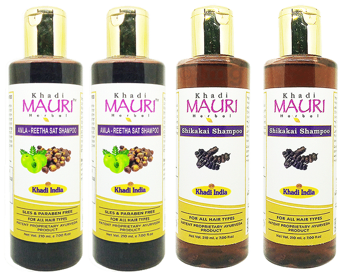 Khadi Mauri Herbal Combo Pack of Amla Reetha Sat & Shikakai Shampoo (210ml Each)