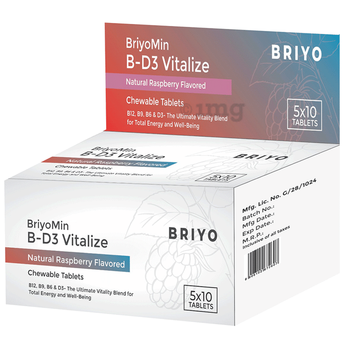 Briyo Min B-D3 Vitalize Chewable Tablet (10 Each) Natural Raspberry
