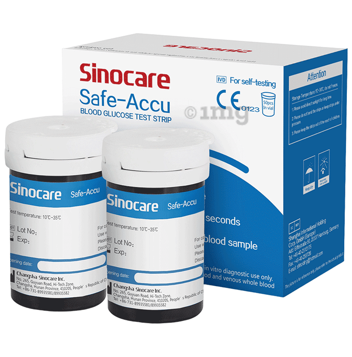 Sinocare Safe-Accu Blood Glucose Test Strips with Lancets (50 Each)