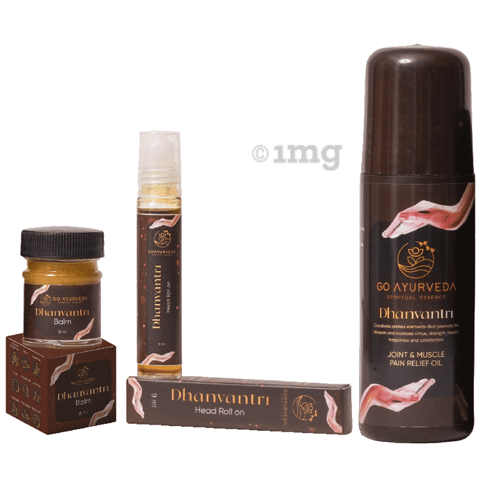 Go Ayurveda Dhanvantri Combo Pack of Joint & Muscle Pain Relief Oil (80ml), Head Roll On (9ml) & Balm (8ml)